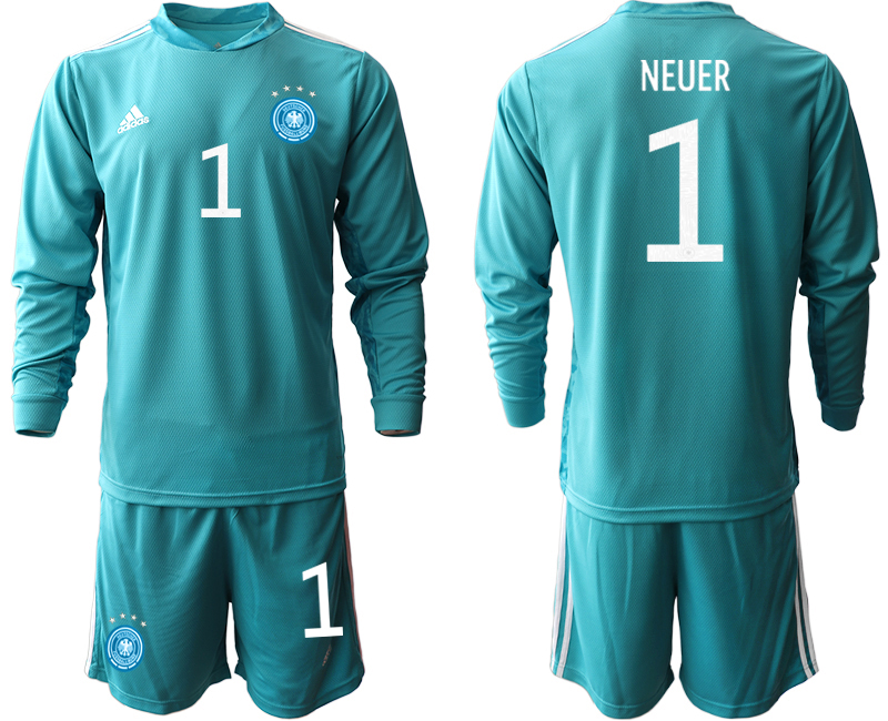 Men 2021 European Cup Germany blue Long sleeve goalkeeper #1 Soccer Jersey->germany jersey->Soccer Country Jersey